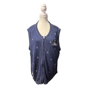 Blair Women's‎ 2XL Blue Christmas Sweater Vest Embroidered Snowmen